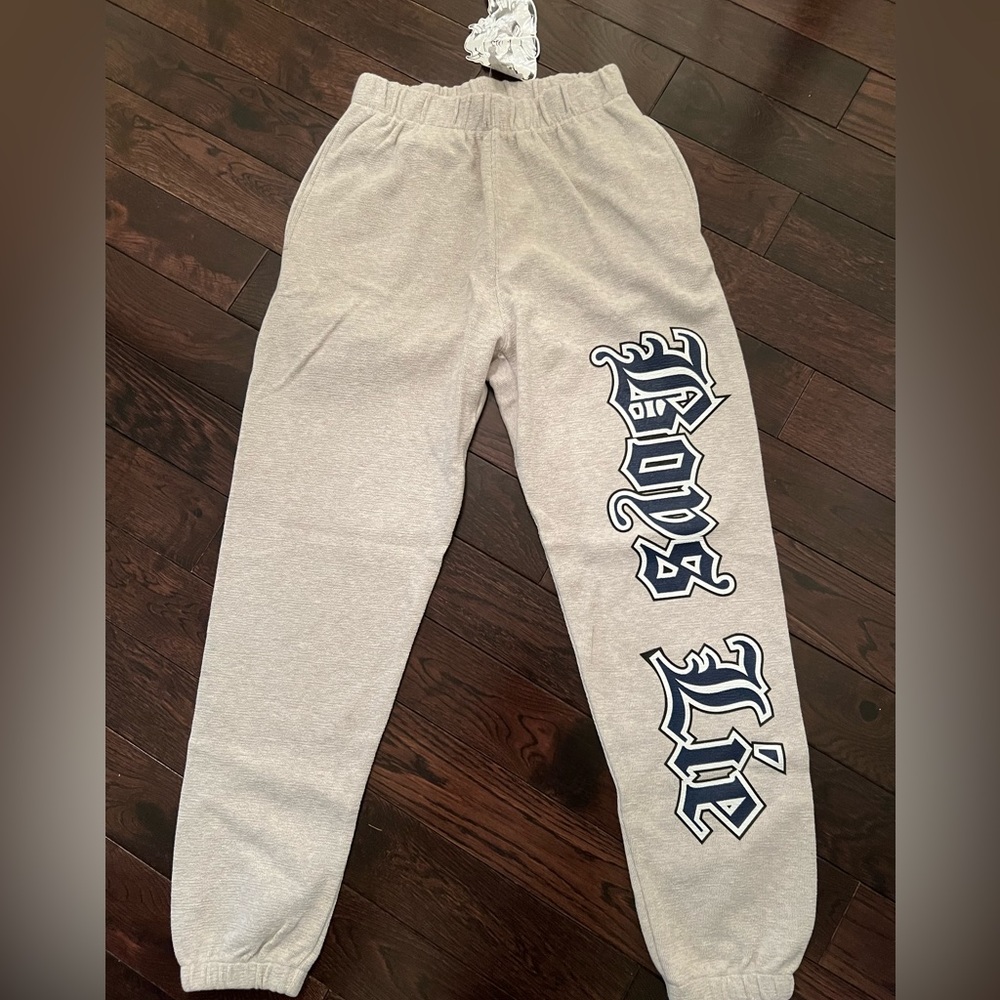 Boys Lie Light Gray Track Joggers with Navy Logo